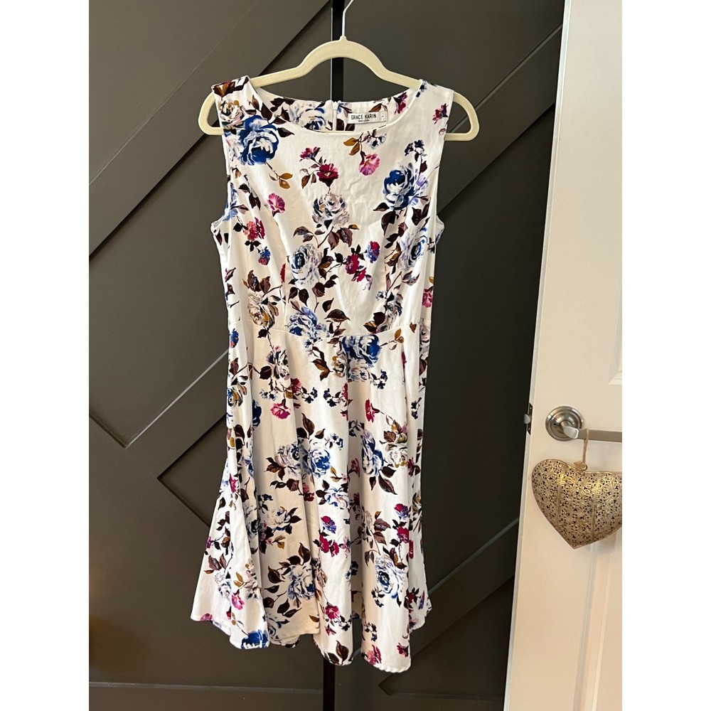 GRACE KARIN  vintage style pleated A-Line Floral Printed Dress Size L